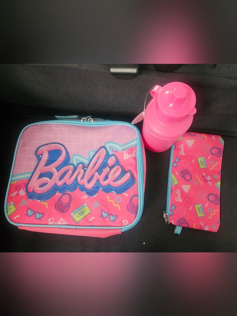 Barbie Pink Kids Lunch Bag Set with Matching Bottle and Pencil Case